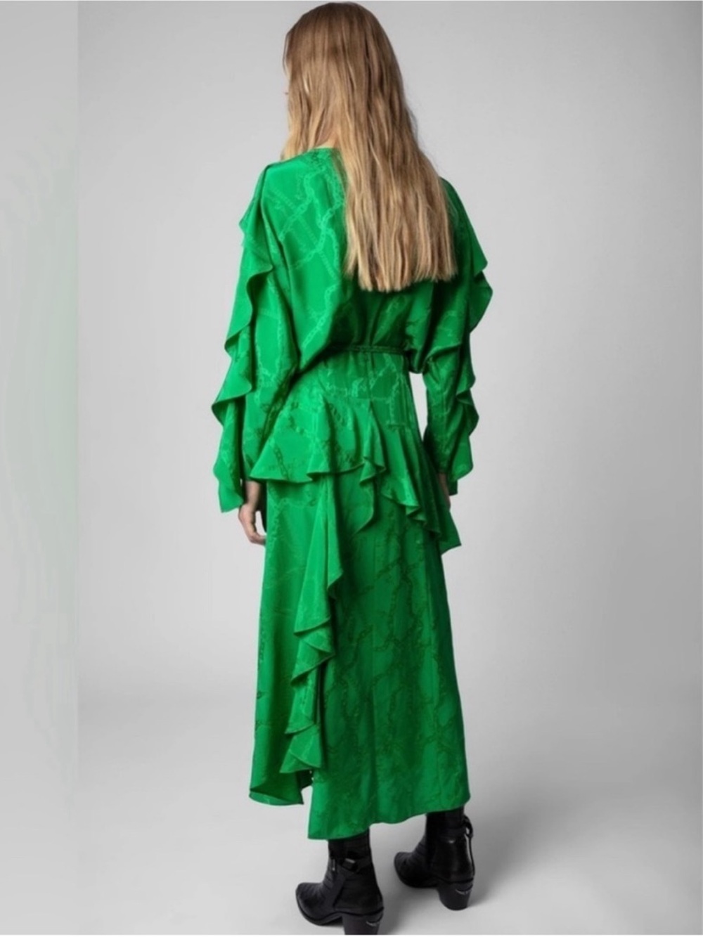 Zadig & Voltaire Ritana Jac Chaines 100% SILK Green Ruffle Maxi Dress NWT $1198 - Picture 4 of 10